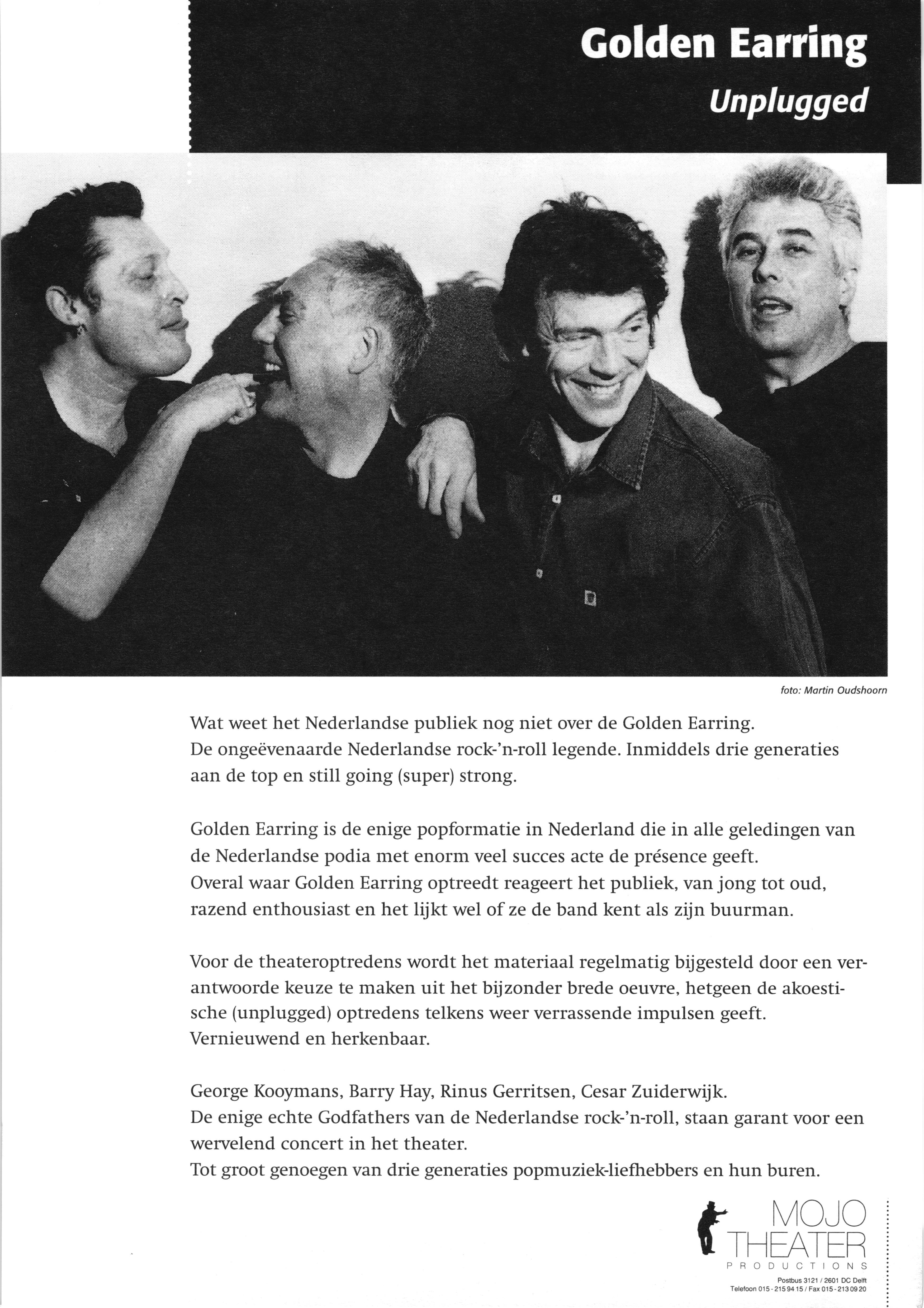 Mojo Theater 1997-1998 Golden Earring tour flyer Golden Earring Unplugged theater tour